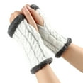 thumbnail image 2 of MIASHUI Women's Fuzzy Knitted Glove Sleeves with Exposed Fingers, Thick Fleece Lined Arm Warmers, Cable Pattern Gloves for Cold Weather, Soft and Cozy Design White, 2 of 5