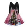 thumbnail image 5 of Christmas Dresses for Women Women's Fashion Round Casual Slim Fit Christmas Print Large Swing Long Sleeve Dress with V Neck for Holiday Party,Pink,XL, 5 of 6