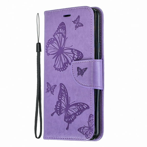 Allytech Galaxy S9 Plus Case, Slim Fit PU Leather Folio Butterfly Embossed Shockproof Wrist Hand Strap Flip Cards Holder Wallet Case TPU Back Cover for Samsung Galaxy S9 Plus, Violet