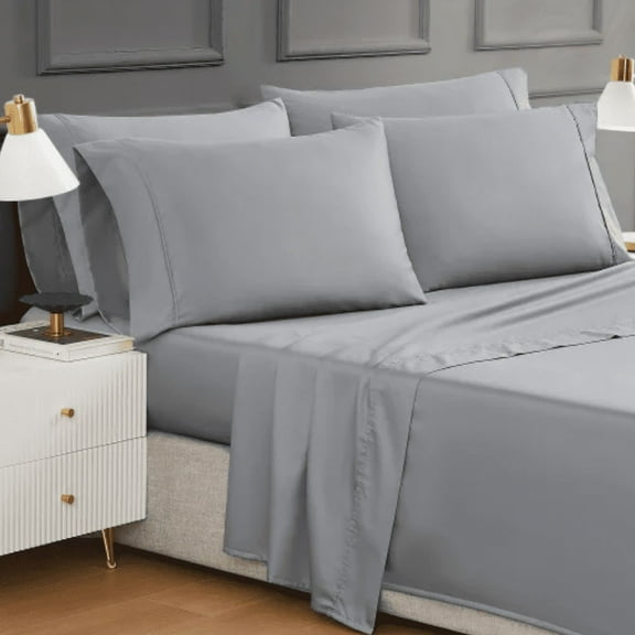 Hotel Signature Sateen Egyptian Cotton 400 Thread Count 6-Piece Sheet Set, Cotton- Gray