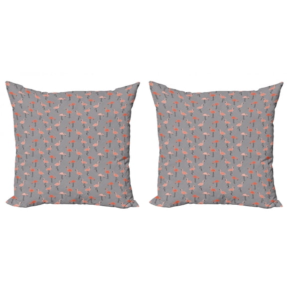 Ambesonne Flamingo Throw Pillow Cover 2 Pack, Forest Birds on Zigzags, 24", Salmon Pale Grey