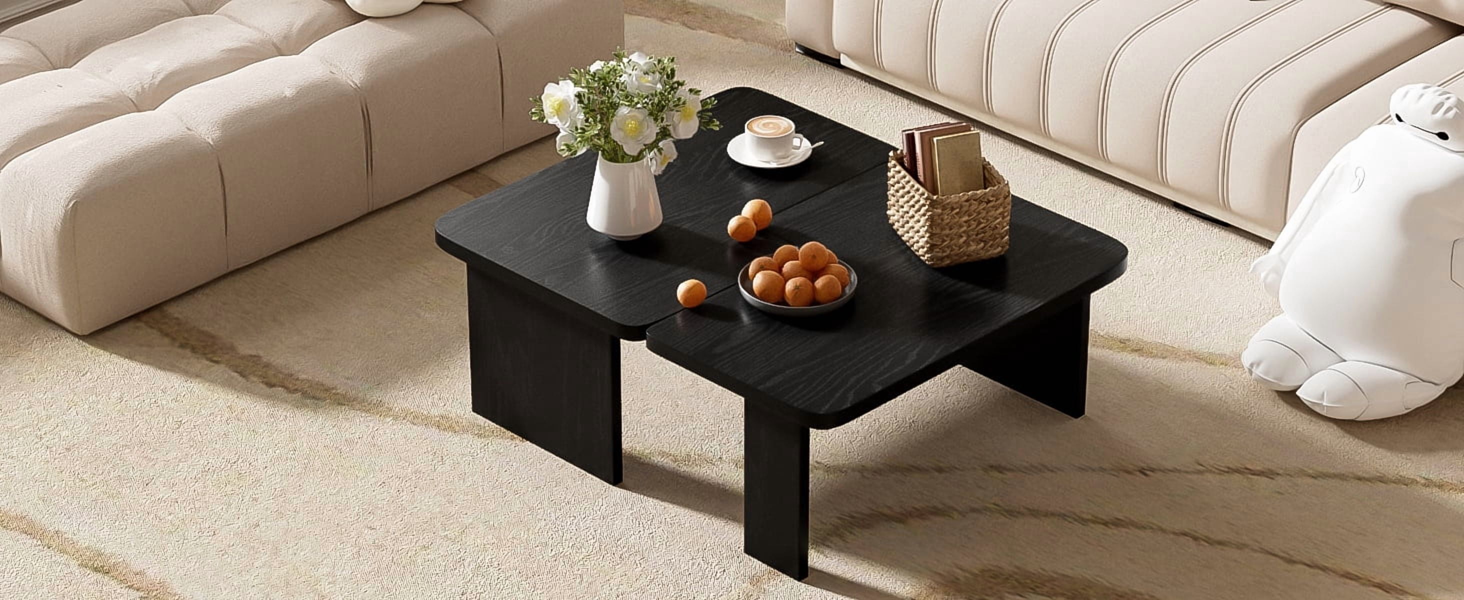 Euroco Modular Coffee Table Set of 2 – Freely Configurable Wood Grain MDF Tables with Modern Design, Compact Side Table Option