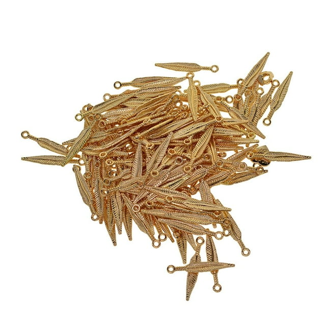 100X Feather Styles Retro Charm Colgante Para Joyas De Bricolaje, Llavero, , Collar, Arete, Accesorios De Decoración Artesanal Para Encon - dorado, 29x5x2mm Sunnimix Alloy Charm Pendant