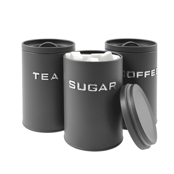 Kitchen Canisters with Lids 3 Pack – Airtight Metal Canister Set, Food Storage Containers Jars for Coffee, Sugar, Tea, Flour – Rustic Kitchen Decor Containers