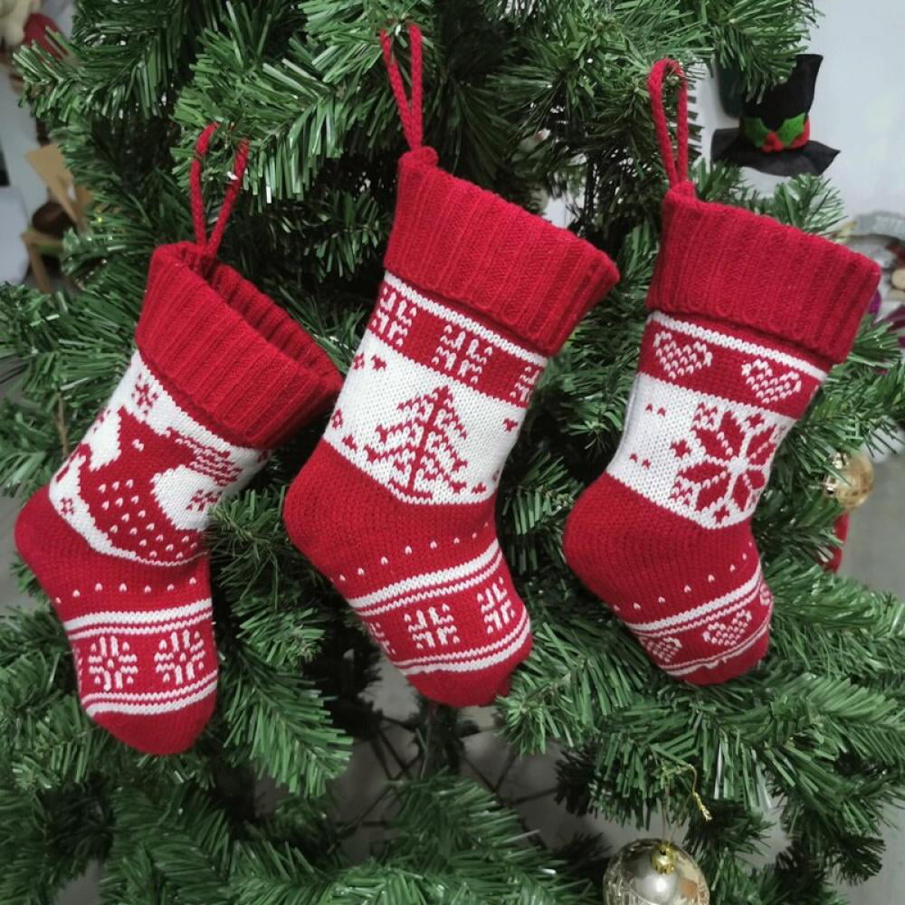Knitted Christmas Stocking Christmas Gift Bag New Year Gift Sock Xmas Tree Decor 