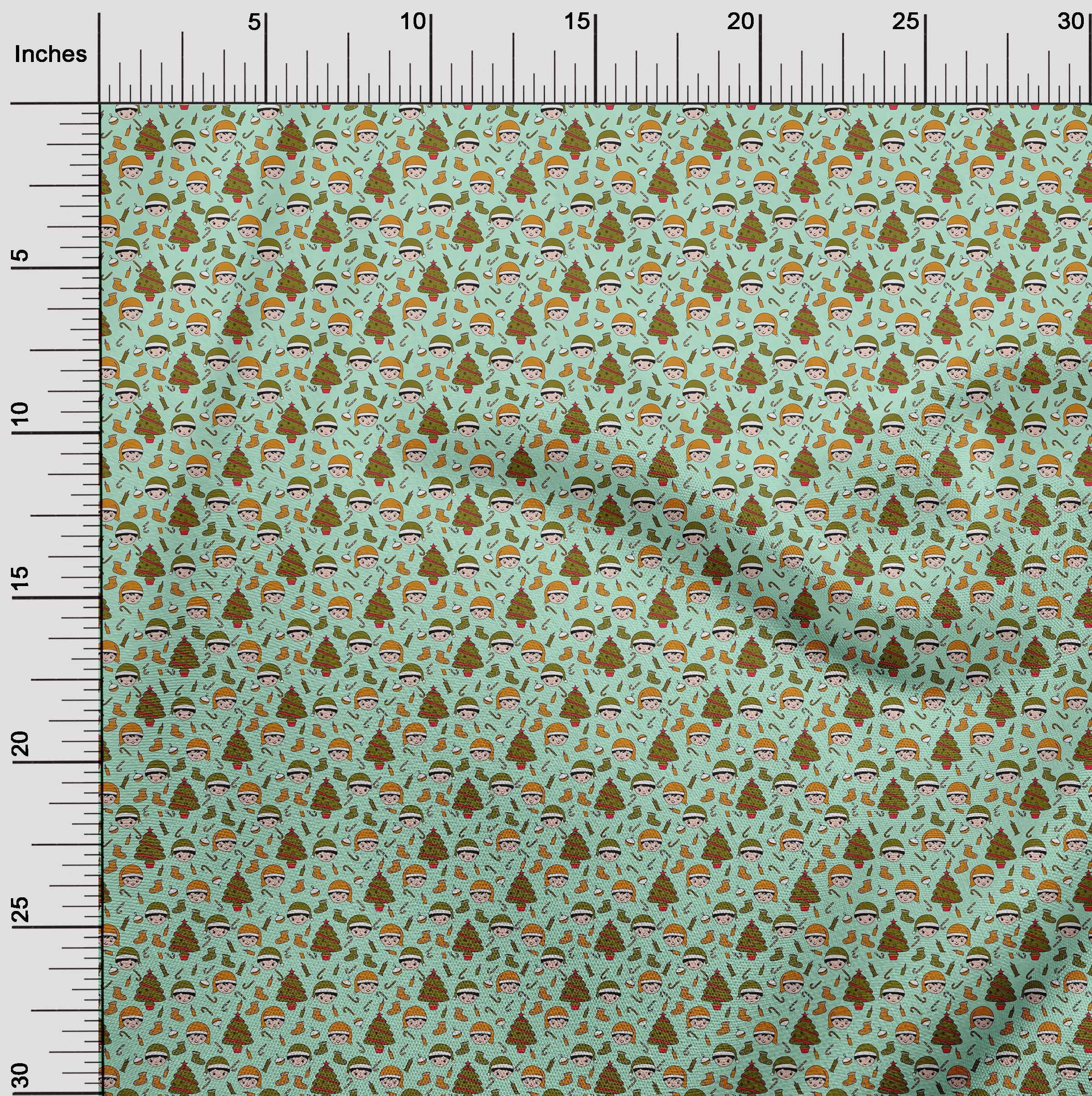 oneOone Polyester Spandex Mint Green Fabric Christmas Diy Clothing Quilting Fabric Print Fabric By Yard 56 Inch Wide
