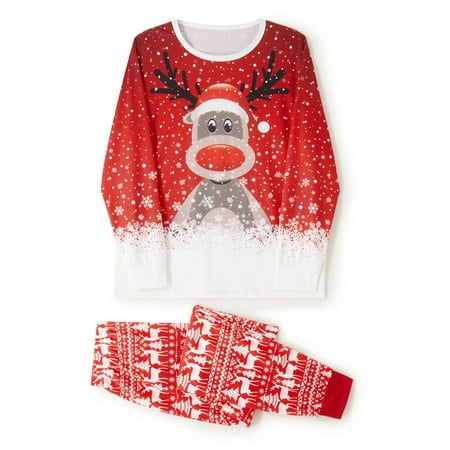 

XBTCLXEBCO Matching Christmas Family Pajamas Deer Snowflake Print Pullover + Pants Set et
