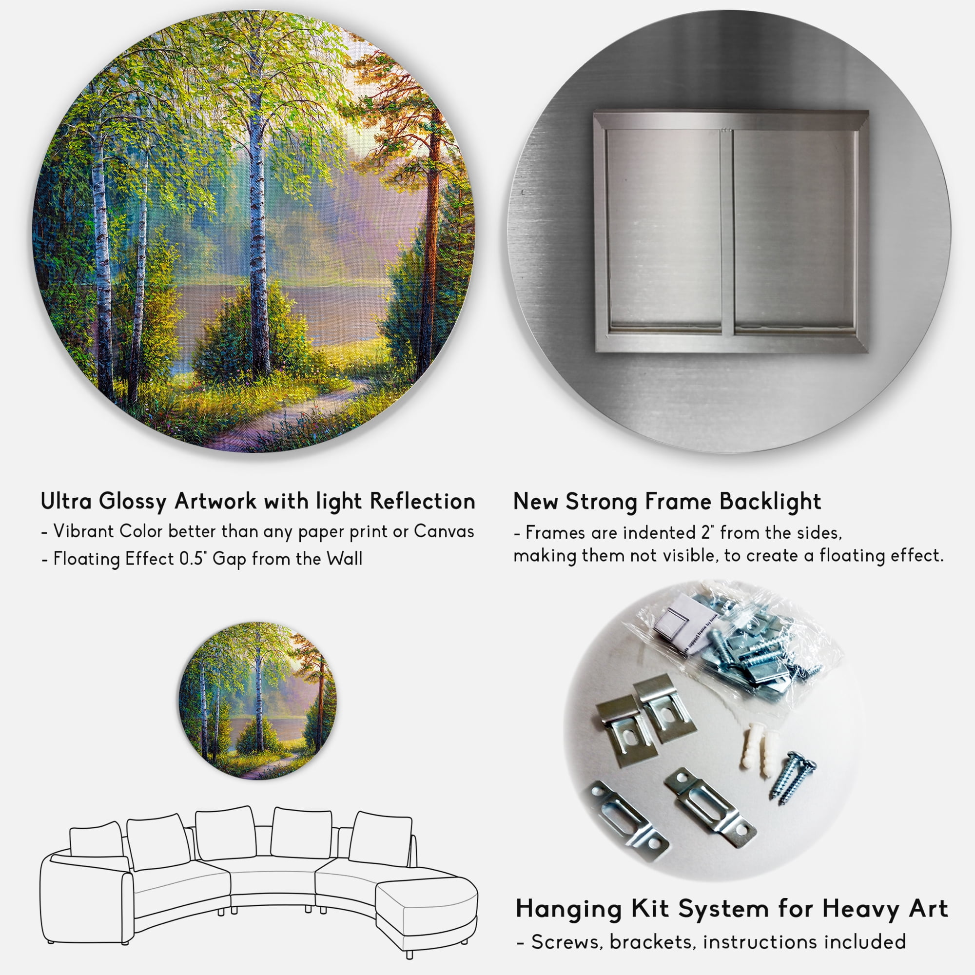 Designart 'Subtle Sunset Light Through The Trees I' Traditional Circle Metal Wall Art 36x36 - Disc of 36