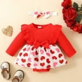 thumbnail image 2 of Toddler Valentines Day Outfit Girl Love Heart Print Long Sleeve Romper Top Skirt 2pc Set Baby Girl Clothes for Baby 0-3 Months, 2 of 8