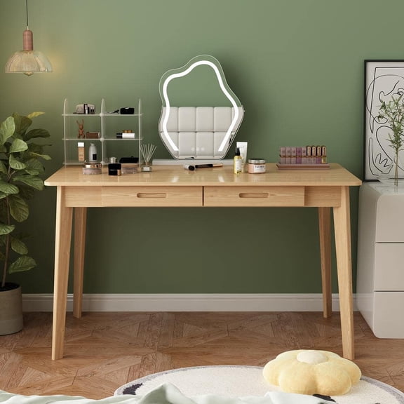 1-Piece Burlywood Wooden Makeup Vanity, Vanity Table, Dressing Desk with 2 Drawers, 47.2 in. W x 21.7 in. D x 29.5 in. H