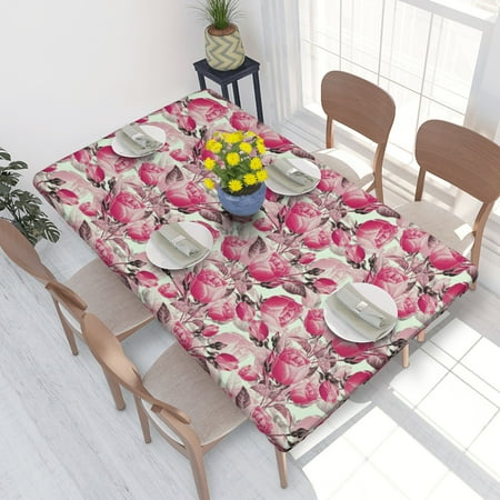 

Home Deluxe Tablecloth Floral Pattern Background (8) Waterproof Elastic Rim Edged Table Cover- For Christmas Parties And Picnics 4ft