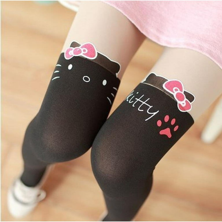 Sanrioed Hellokitty Cartoon Kawaii Cat Paw Pantyhose Footprint with Tail  Thigh Socks False Splicing Stockings Pantyhose 