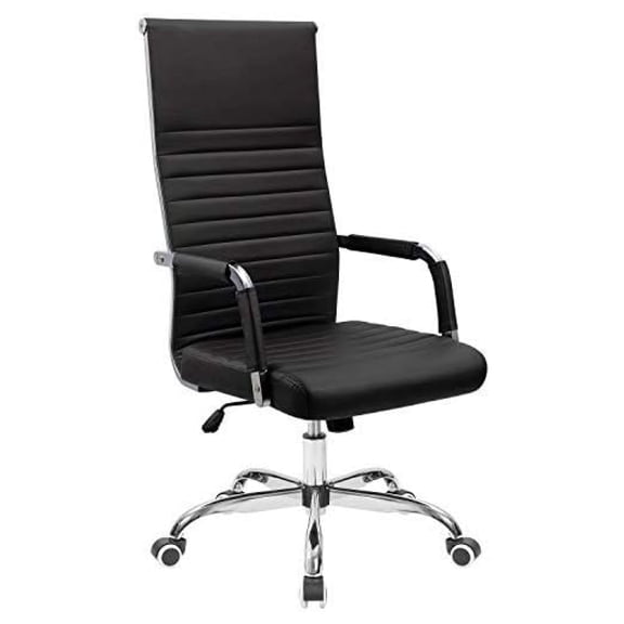 Office Chair High Back Leather Desk Chair Modern Executive Ribbed Chairs Height Adjustable Conference Task Chair with Arms (Black)