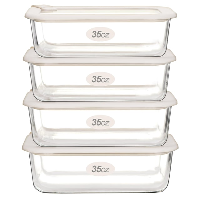 Recipientes para almacenamiento de alimentos Urban Green Glass con tapas de vidrio, paquete de 4