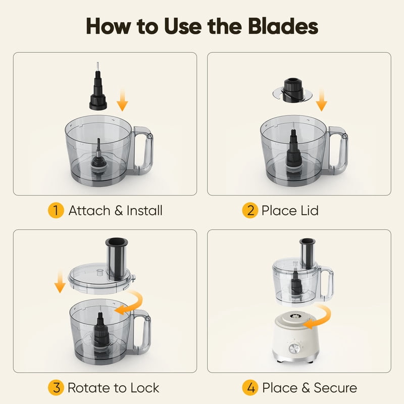 Gianna Food Processors 10.5 Cup, Vegetable Chopper with 5 Blades, 3 Modes Food Processor, Large Capacity, Dishwasher Safe, Stainless Steel Blades, for Smoothie, Fruit, Dough，White
