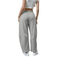 thumbnail image 6 of FUNUONY Womens Wide Leg Barrel Pants Elastic High Waisted Trousers Loose Casual Palazzo Pants with Pockets Cropped Relax Fit Trouser Ankle Pants Sports Pants Curved Wide Leg Pants Sweatpants Grey Xl, 6 of 9