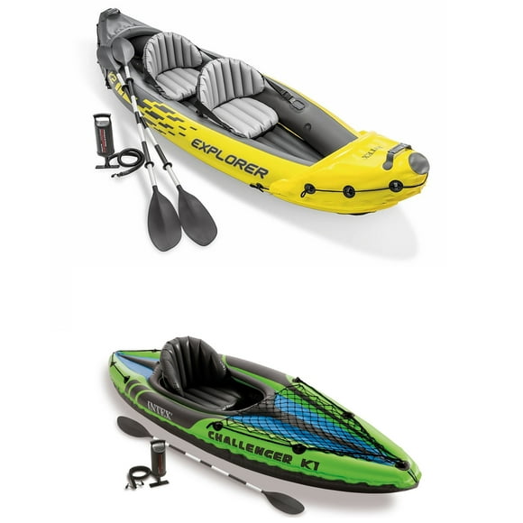 Intex 2-Person Inflatable Kayak with Oars, Pump & 1-Person Inflatable Kayak
