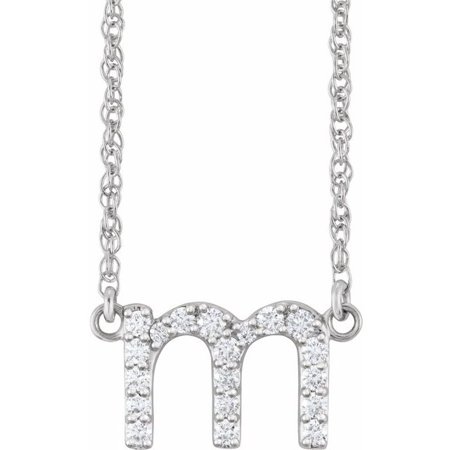 14K White 1/6 CTW Natural Diamond Lowercase Initial M 16" Necklace 688936:137:P