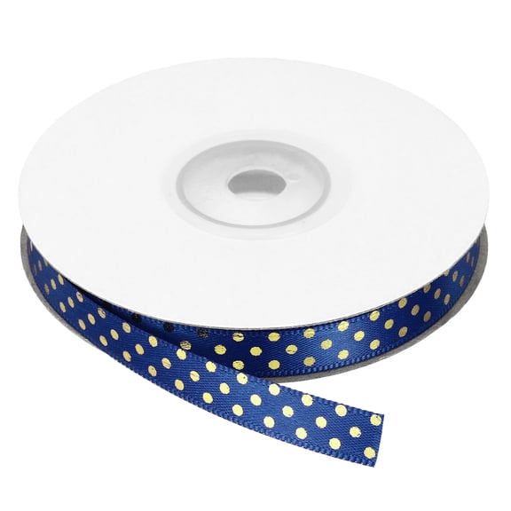 Grosgrain Ribbons 25 Yards 3/8 Inch Dark Blue with Gold Dots Ribbon Bow Decoration for Crafts Gift Wrapping Wedding DIY Handmade