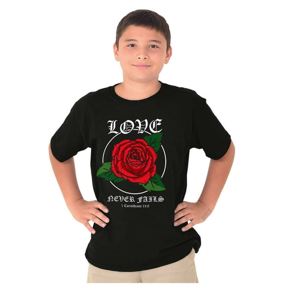 Cool Urban Love Never Fails Roses Crewneck T Shirts Boy Girl Teen Brisco Brands S