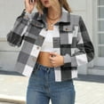 thumbnail image 4 of Stamzod Women's Fashion Plaid Bomber Jacket Women Turndown Long Sleeve Fall Coats with Pocket Casual Cropped Jackets for Women Trendy Black XXL, 4 of 4
