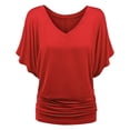 thumbnail image 5 of Plus Size Women's V Neck T Shirt: Batwing Sleeve, Loose Fit, Solid Color, Comfortable, 5 of 5