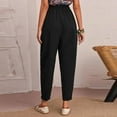 thumbnail image 6 of Charella Womens Linen Cropped Pants Straight Leg Elastic Waist Trousers with Large Pockets Plus Size 3xl-5xl (4XL, Black), 6 of 8