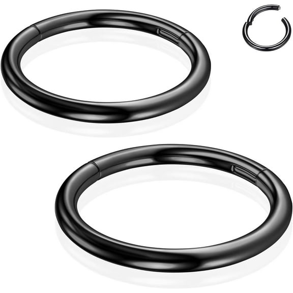 Titanium Nose Rings Hoops: 2Pcs 20G 18G 16G Septum Clicker Cartilage Helix Daith Earring 6mm to 12mm Conch Piercing Jewelry Black Silver Gold