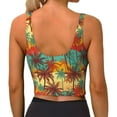 thumbnail image 3 of Haiem Colorful Hawaii Palms Pattern Womens Sports Bra - U Neck Padded Low Impact Yoga Bra Workout Crop Top Gym Moisture-Wicking Workout Vest -, 3 of 9