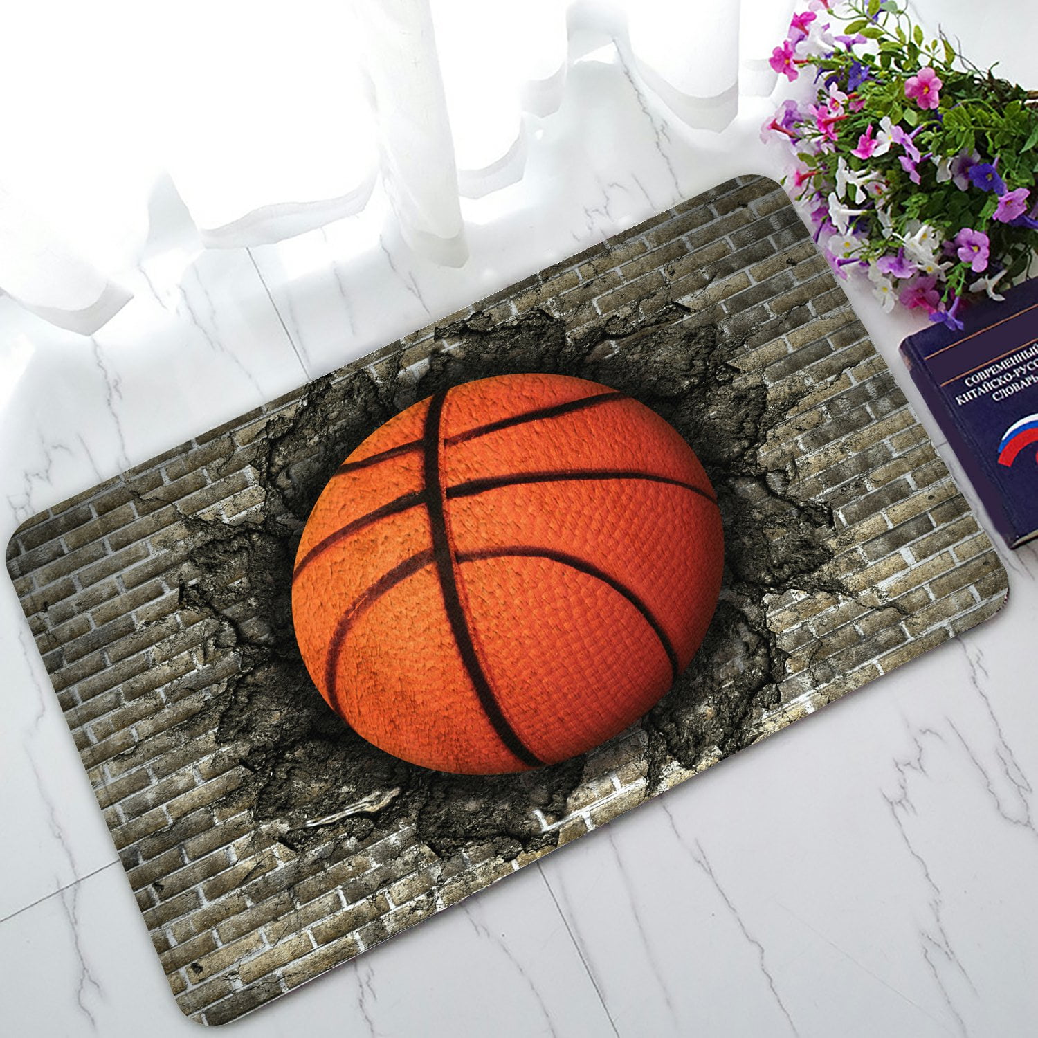 PHFZK Sport Doormat, Funny Basketball in Brick Wall Doormat Outdoors/Indoor Doormat Home Floor