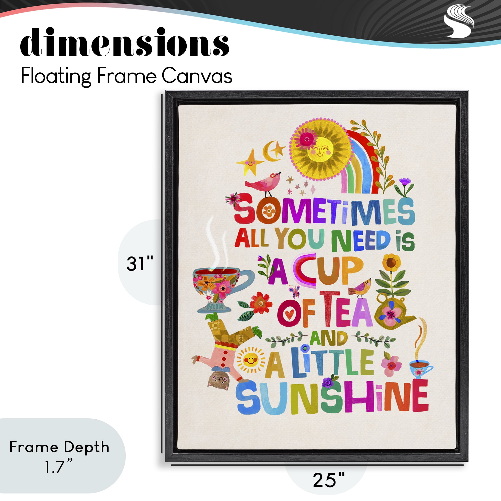 Stupell Industries Cup Of Tea & Sunshine Black Framed Floater Canvas Wall Art, design by Katherine Herrell Studio
