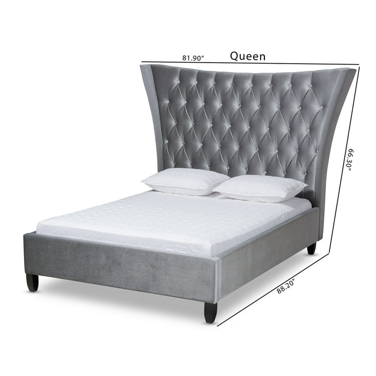 Baxton Studio Viola Glam and Luxe Grey Velvet Fabric Upholstered and Button Tufted Queen Size Platform Bed with Tall Wingback Headboard Baxton Studio Viola Glam and Luxe Grey Velvet Fabric Upholstered and Button Tufted Queen Size Platform Bed with Tall Wingback Headboard