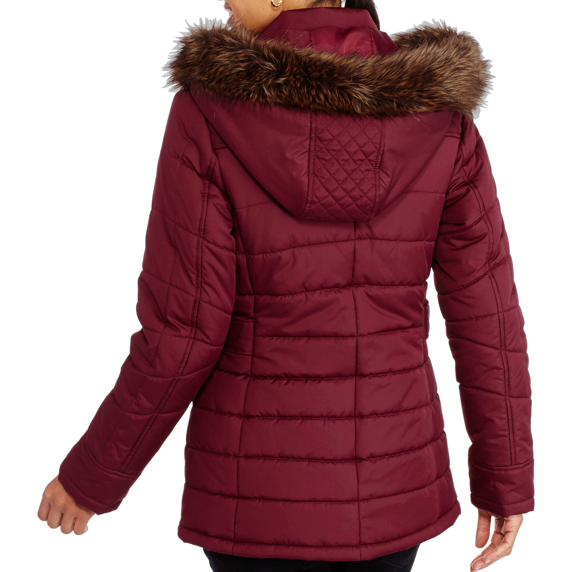 Women's Fashion Puffer Coat With Fur-Trimmed Hood - image 2 of 2
