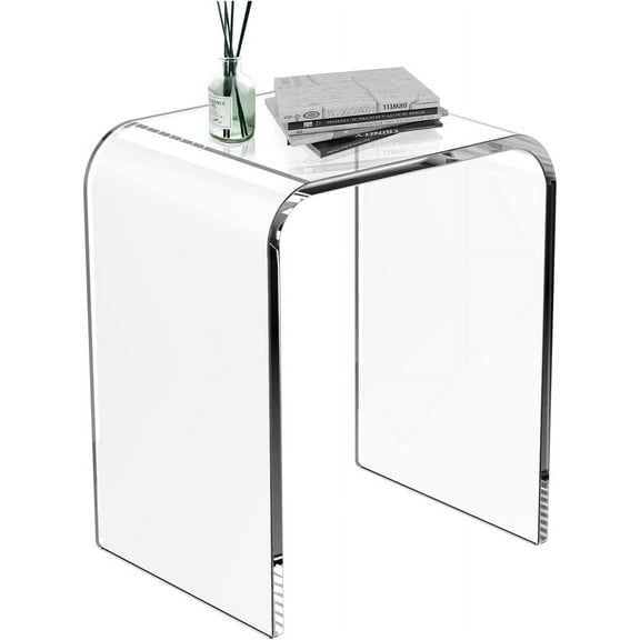 WAHFAY Acrylic End Table, Clear Lucite Coffee Table with Waterfall Edges, Contemporary Square Nightstand and Side Table for Small Living Room, Bathroom, Bedroom and Office