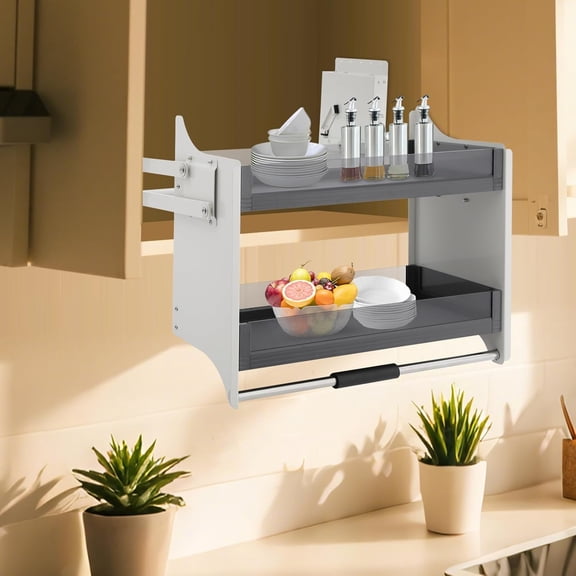 30 Inch Pull Down Cabinet Organizer, 2 Tier Kitchen Cabinet Pull Down Shelf Large Storage Space, Heavy Duty Cabinet Organizer for Kitchen Cabinets