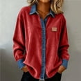 thumbnail image 7 of Women's Corduroy Jacket Casual Button Down Denim Patchwork Long Sleeve Turndown Collar Distressed Jean Coat, 7 of 7