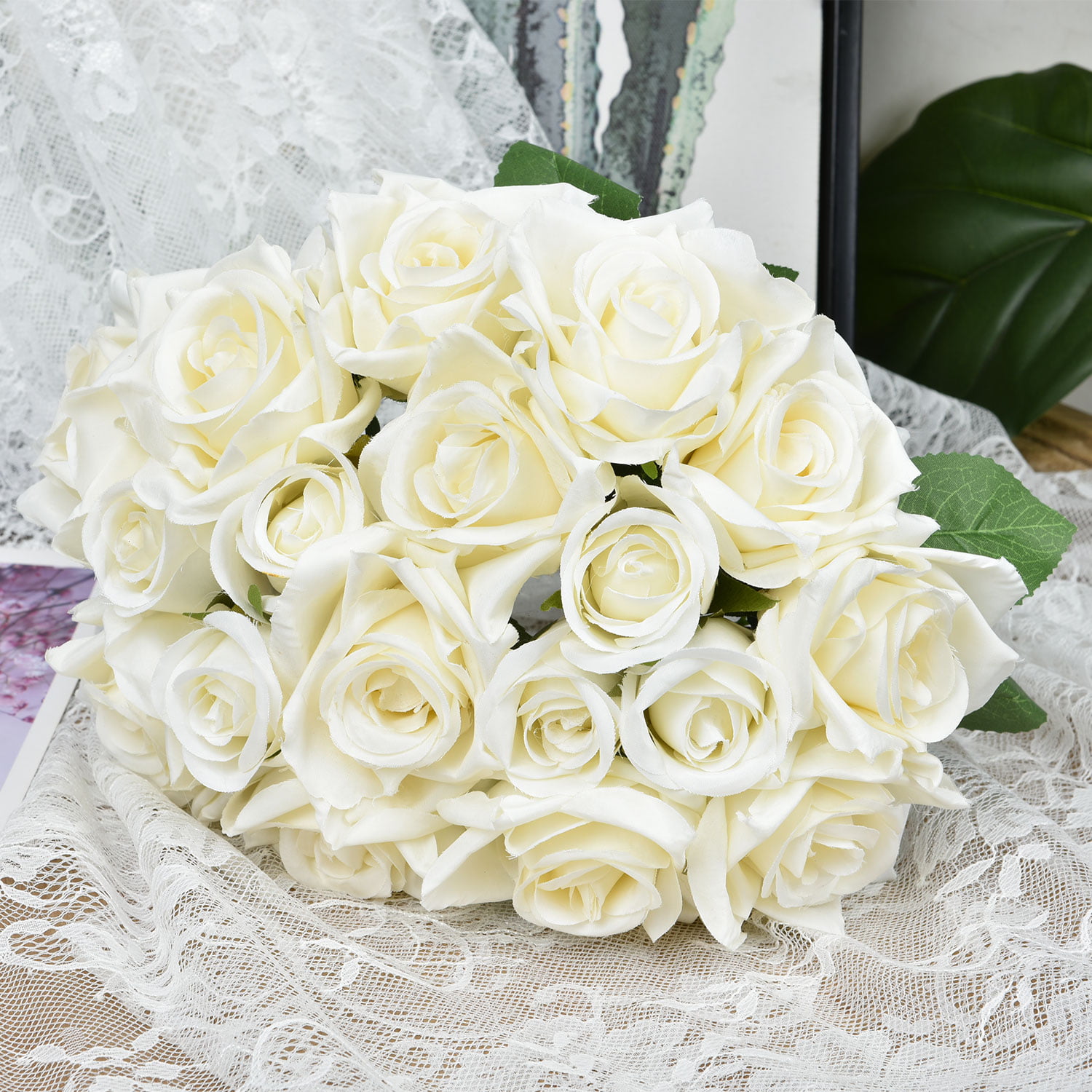 Silk Brides Bouquet = 20 Pc Mint Green Wedding Pkg Pink & White or Your Color 
