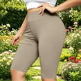 thumbnail image 2 of Women's Plus Size Yoga Workout Shorts, High Waist Butt Lifting Elastic Waistband, Solid Active Shorts for Running Gym Training | TruHer,Beige 2XL, 2 of 8