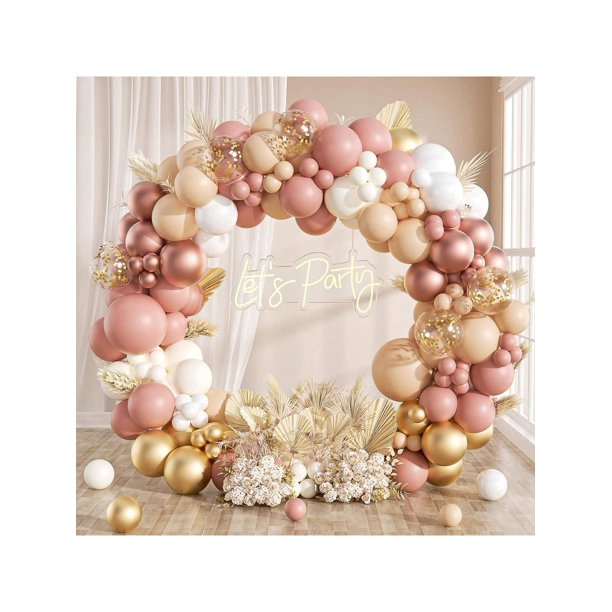135pcs Boho Balloon Arch Garland Kit, Blush Dusty Pink Nude Ivory White Rose Gold Balloons For Baby Shower Girls Bridal Shower Wedding Engagement Bach
