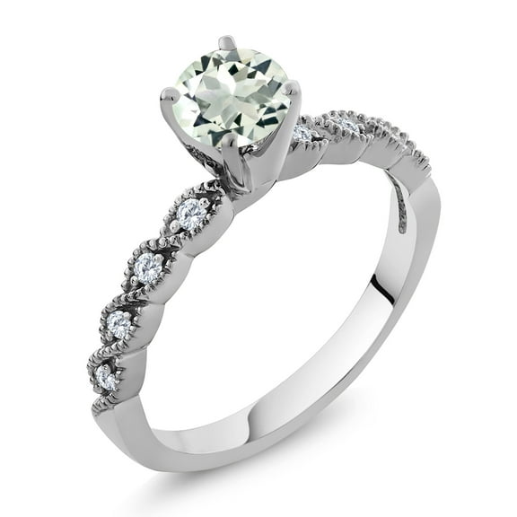 Gem Stone King 925 Sterling Silver Ring Round Green Prasiolite and Moissanite (0.92 Cttw, Size 6)