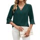 thumbnail image 2 of TaTaai Wrinkled 3/4 Sleeve Solid Blouse, Women's Splicing V Neck Top, Fashion Casual Garment, Suitable for Spring Summer Daily Casual Wear Gift, 2 of 9