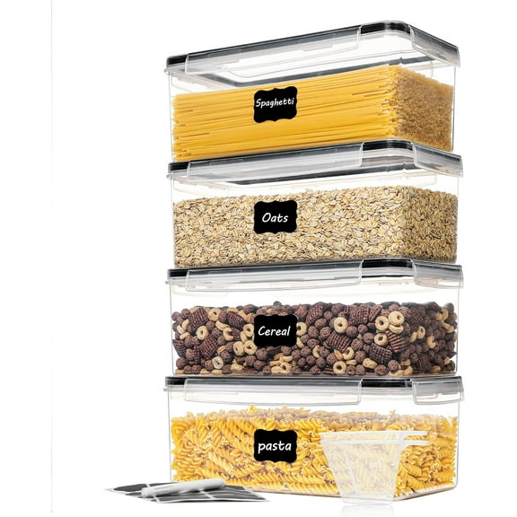 Airtight Food Storage Containers with Lids 4PCS Set 3.2L, Plastic Spaghetti Container for Pasta organizer, Air Tight House Kitchen Pantry Organization