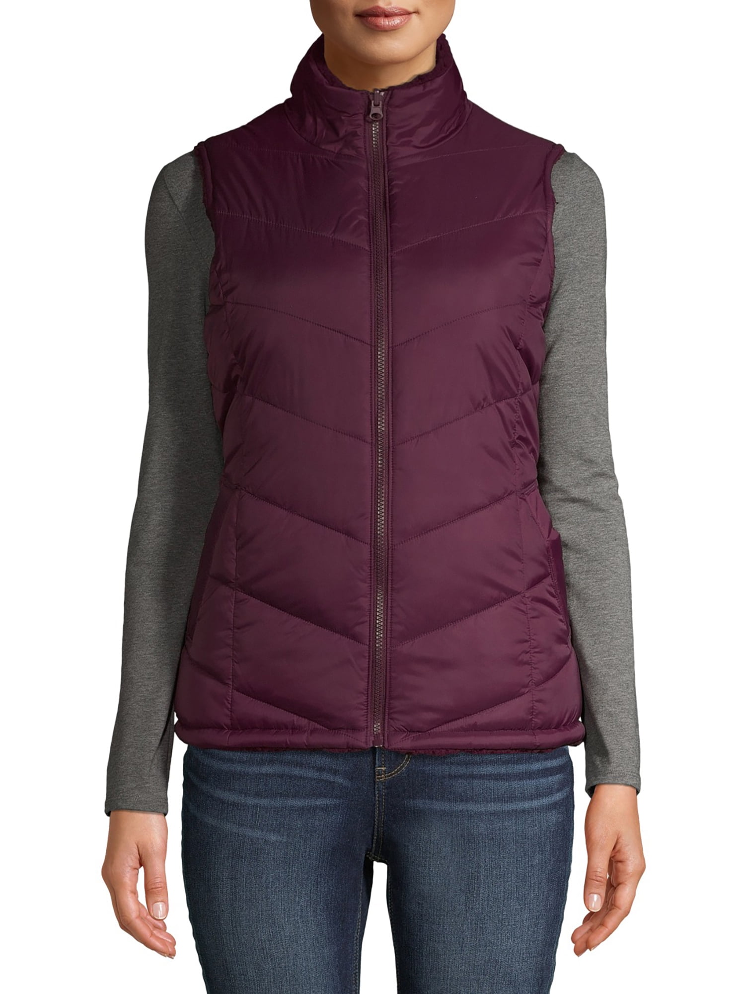 Time and Tru Women's Reversible Puffer Sherpa Vest