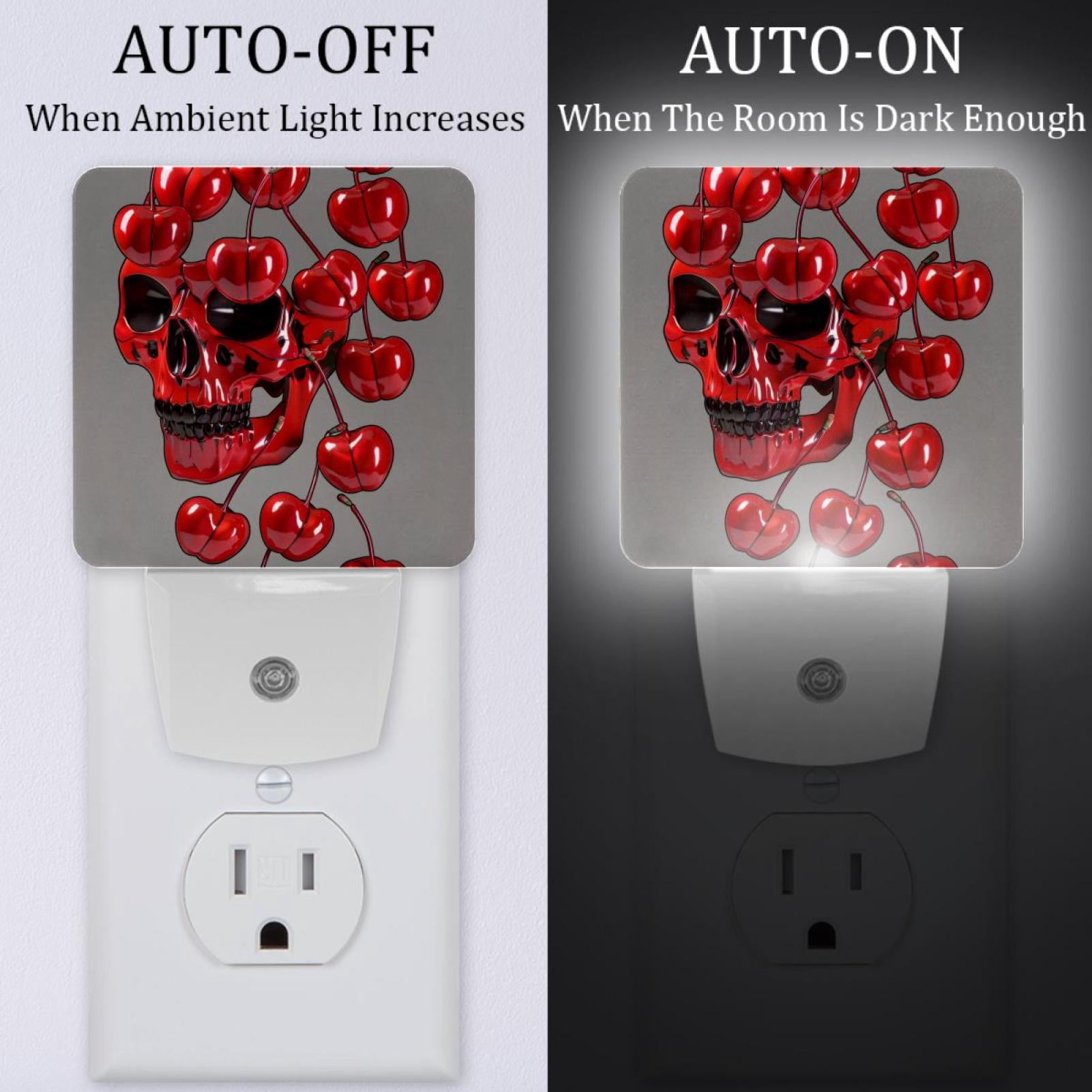 PhooArto Red Skull Head Cherry Plug in LED Night Light Auto Sensor Dusk to Dawn Decorative Night for Bedroom, Bathroom, Kitchen, Hallway, Stairs, Baby's Room, Energy Saving