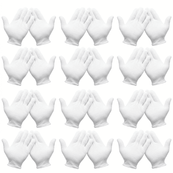 ROSEXIXI 24Pcs White Cotton Gloves, Soft Moisturizing Eczema Gloves for Dry Hands, Washable Premium Cotton for Jewelry, Weddings, Parades and Halloween