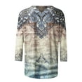 thumbnail image 5 of Women's Coloured Printed T-shirt 3/4 Sleeves Pullover Round Neck Blouse 2025 Trendy Casual Tops,Khaki,S, 5 of 5