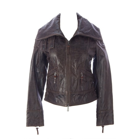 Doma Leather - Doma by Luciano Abitboul Women's Leather Motorcyle Jacket Sz X-Small Dark Brown