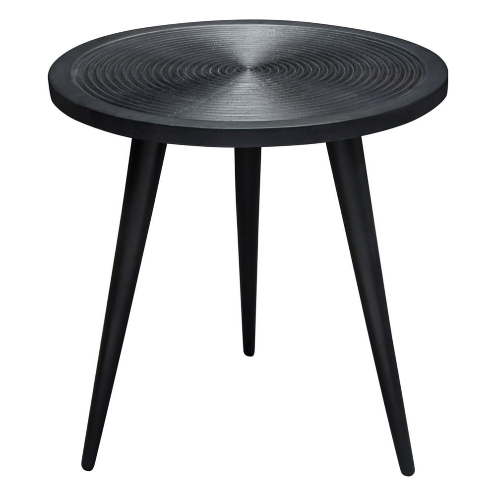 Vortex Round End Table in Solid Mango Wood Top in Black Finish & Iron
