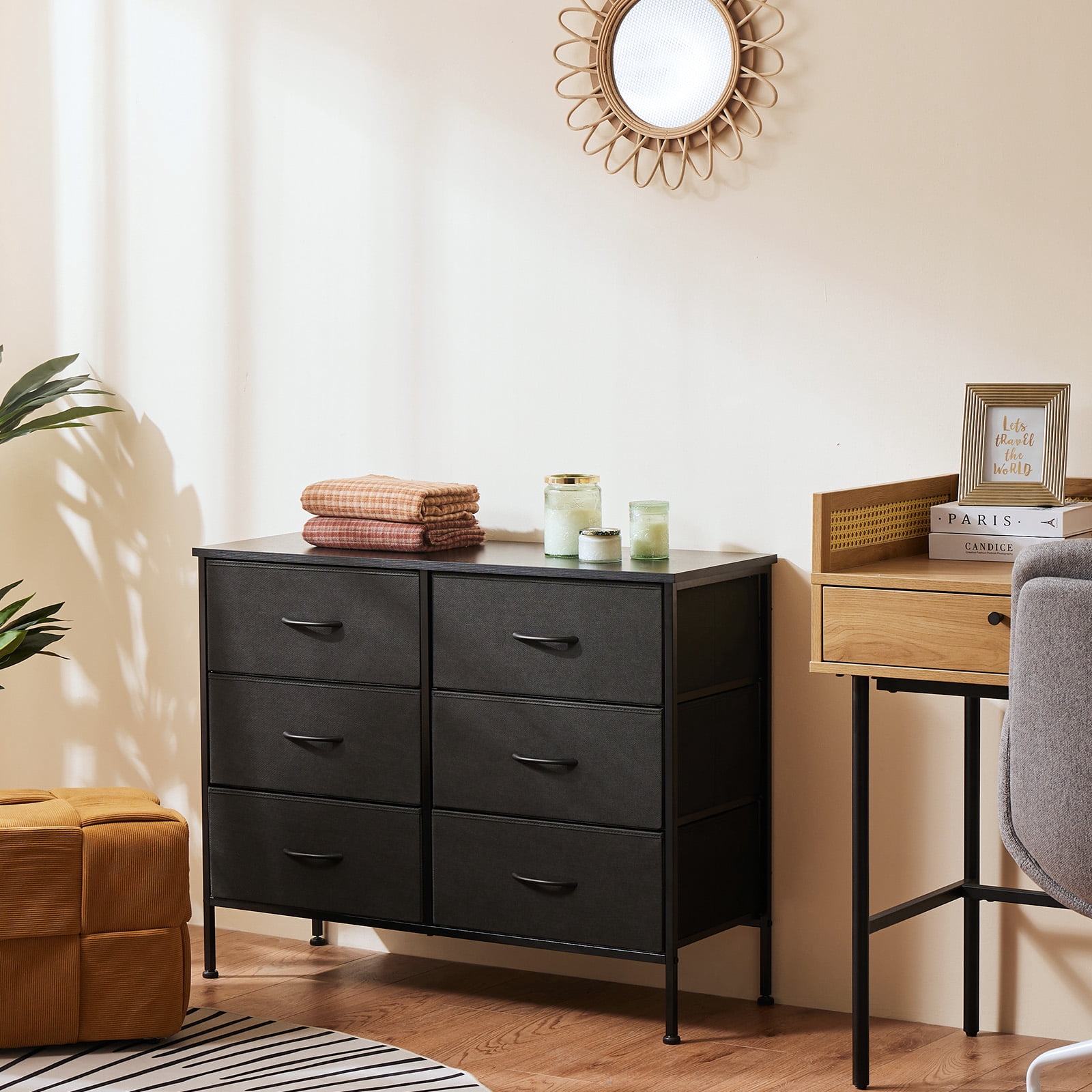 MAYEERTY 10 Drawer Dresser, Fabric Storage Dressers for Versatile Storage in Living Rooms, Black