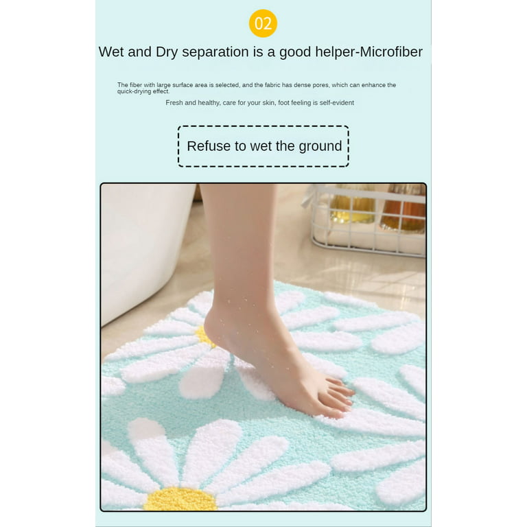 Non Slip Bath Mat Super Absorbent Flower Quick Dry Shower Tub Floor Rug  Carpet